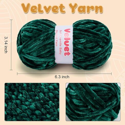 خيوط ناعمة مخملية تشنيل للكروشيه والحياكة - خيوط ضخمة للنسج DIY 3 Skeins Darkgreen (3.5 أوقية 66yds/skein) in Saudi Arabia
