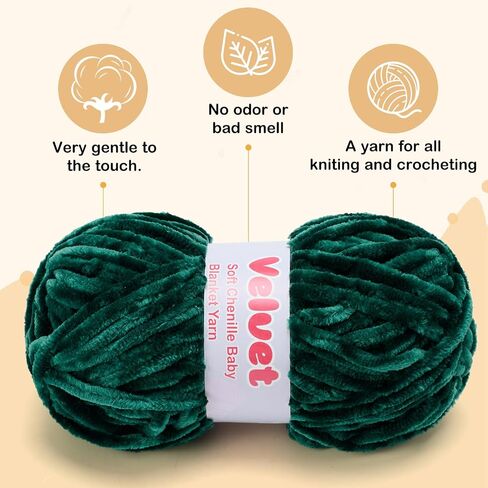 خيوط ناعمة مخملية تشنيل للكروشيه والحياكة - خيوط ضخمة للنسج DIY 3 Skeins Darkgreen (3.5 أوقية 66yds/skein) in Saudi Arabia