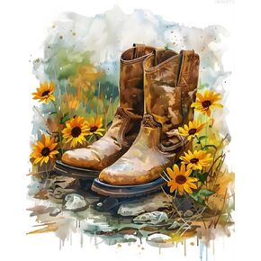 OKSGYTA Boots Paint by Number for Adults Beginner, Vintage Boots Sunflowers Color by Numbers,Sunflowers Adults' Paint-by-Number Kits for Home Wall Decoration Unframed 20x16 inch
