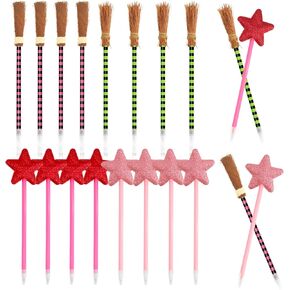 16 Pcs Princess and Witch Party Favors,Witch Broom Pens for Halloween,8 Pcs Star Ballpoints and 8 Pcs Witch Broom Pens for Party Supplies Decorations Gifts