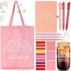 Talltalk 14 Pcs Godmother Appreciation Gift Set for Women 16oz Glass Canvas Bag A5 Journal Ballpoint Pen Notes Highlighter for Mother's Day Christmas Thanksgiving Birthday Wishes(Black) in Kuwait
