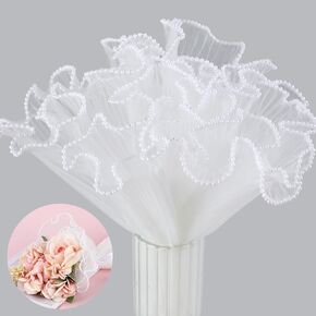 2Pcs 4.37 Yards White Flower Wrapping Mesh Paper Pearl Edge Bouquet Packaging Wrinkled Translucent Floral Wrapping Mesh Paper for Flower Bouquet DIY Crafts Decorations in Saudi Arabia