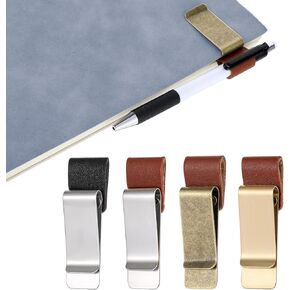 4 Pcs Metal Pen Clip, Leather Retro Pen Loop Pocket Pens Holder Pens Pouch Journal Accessories for Planner Book Notebook Clipboard Pencil Fits Most pencil Sizes (4 Color)
