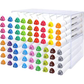 Acrylic Marker Organizer Desktop Storage Hold 72 Marker, Clear Pencil Holder Markers Pens Display Stand Art Brushes Stationary Organizer with 18 Compartments for Desk Home Office