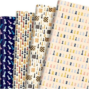 12 Sheet Chess Themed Wrapping Paper - Classic Chess Pieces, Boards & Checkmate Symbols Gift Wrap for Chess Lovers, Birthdays, Holidays & Crafting, 19.7 x 27.5 Inches (Chess)