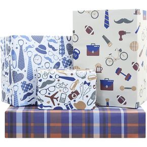 Boerni 2x4 Pieces Father's Day Wrapping Paper, Birthday Wrapping for Men Folded Flat Sheets, Gentlemen Theme Design Perfect for Father Birthday, Holiday, Party Gift Wrap