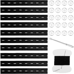 10 Pcs Jean Waist Tightener, Elastic Waist Tightener Tool Adjustable Black Pant Waists Extenders with 20 Buttons 1 Sewing Kit &1 Thread Hook for Women Men