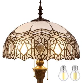 WERFACTORY Tiffany Floor Lamp Crystal Bead White Stained Glass Standing Reading Light 16X16X64 Inches Antique Pole Corner Lamp Decor Bedroom Living Room Home Office S508W Series