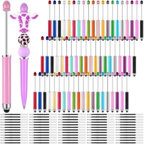 60 Pcs Beadable Stylus Pens Bulk, 2 in 1 Beadable Pens Stylus Pen DIY Beaded Pens with Ink Refills for DIY Making Gifts Office School Supplies