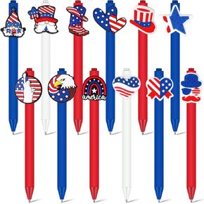 12 Pcs 4th of July American Flag Pens Set USA Patriotic Themed Gel Ink Pens American Flag Ballpoint Independence Day Souvenirs Gifts for Office Classroom School Party Favors