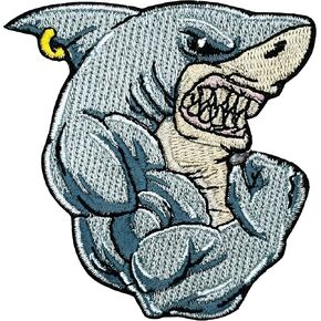 Shark Iron On Patch - Embroidered Gym Boys Kids Children Cute Funny Shark Applique Appliques Iron On Sew On Patches for Holes, Clothing, Jeans, Hat, Backpacks, Clothes (3" Strong)