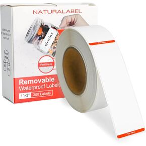 NATURALABEL 300 PCS Blank Removable Freezer Labels with Dispenser - 1" x 3" Food Labels for Meal Prep Containers & Pantry Organizers, Easy Peel-Off Design, No Residue