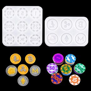 iSuperb 2pcs Coin Resin Mold Game Silicone Bitcoin Epoxy Commemorative Coin Casting Mold for DIY Production of Collecting Chips, Digital Entertainment Games (2 pcs)