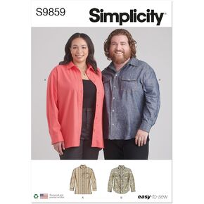 Simplicity Easy Plus Unisex Shirts Sewing Pattern Packet, Design Code S9859, Sizes XL-XXL-XXXL, Multicolor