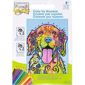 Dimensions 73-91695 PencilWorks Colorful Dog Pencil by Number Kit, 9" x 12", Multicolor, 15 Pieces