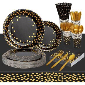 Pink and Rose Gold Party Supplies, 193 Pieces Party Dinnerware Set Includes Party Paper Plates Cups Napkins Straws and Silverware for Birthday Wedding Babyshower Parties Decorations-24 Guests