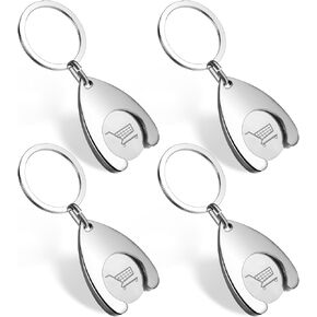Quarter Holder Keychain, 4 Pcs Shopping Trolley Tokens Keychain Metal Shopping Cart Key Ring Portable Shopping Cart Tokens Mini Coin Holder Quarter Keychain Hanging Ornament for Women Men