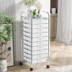 10-Tier Rolling Cart with Drawers, Storage Cart with Universal Wheel & Metal Frame, Multipurpose Mobile Trolley Utility Cart for Small Space Makeup Kitchen Office Play Room (Gradient Purple)