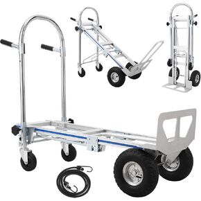 3-in-1 Aluminum Folding Hand Truck Dolly, Foldable Dolly Cart with 4 Wheels & Elastic Rope, 770lbs Load Convertible Hand Truck Cart Heavy Duty for Groceries, Furniture & Appliances