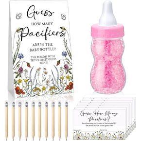 Roowest 512 Pcs Baby Shower Games Guess How Many Pacifiers Sign 100 Small Guessing Games 10 HB Pencils 750ml Milk Bottle 400 Acrylic Pacifiers Decoration for Guest Gender Reveal(Blue,The Son) in Kuwait