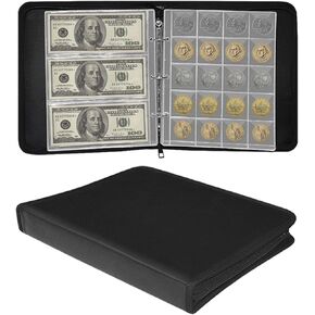 Coin Organizer for Collectors, 11.2 x 9.3in Coin Collection Binder, Coin and Bill Collection Holder, Storage Album with Sleeves for Coins, Currency, Coin Collecting Supplies, Book & Case for Coins