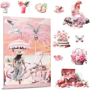 Pink Scrapbooking Sticker PET Precut Stickers for Journaling, Summer Theme Junk Journal Supplies for Adult Bujo Planner Crafts Arts Collage, 20 Sheets