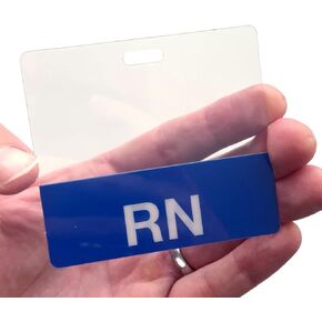Clear RN Registered Nurse Horizontal Badge Buddy with Blue Border by Specialist ID, Sold Individually