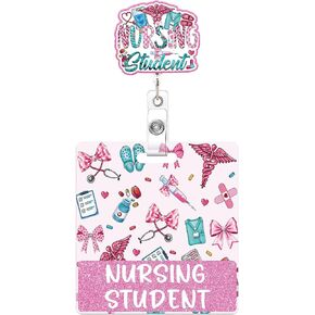 Nursing Student Badge Reel and Buddy, Pink Bow Retractable ID Holder with Swivel Clip and Badge Buddy, Gifts for Student Nurse