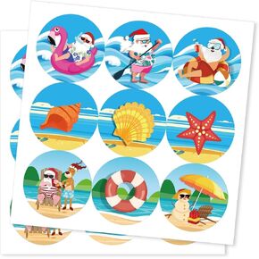 Stickers for Christmas Festival in July – 20 Sheets Waterproof Vinyl Tropical Santa & Flamingo Stickers, Summer Hawaiian Luau Party Favor Labels for Envelopes, Crafts & Holiday Decorations