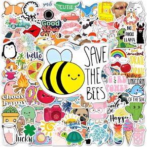 200 Pieces Reusable Waterproof Vinyl Stickers for Kids - Summer Beach, Cartoon Animals Designs, Laptop Skateboard Luggage Decor, No Residue Decals for Water Bottle Phone Case (Boys & Girls) Bobiagooo