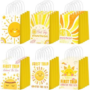 Glenmal 24 Pcs First Trip Around The Sun Party Bags for Boy 1st Birthday Supplies Planet Birthday Goodie Gift Candy Treat Paper Bags for Kid Baby Shower 1st Outer Space Party Favors Decor