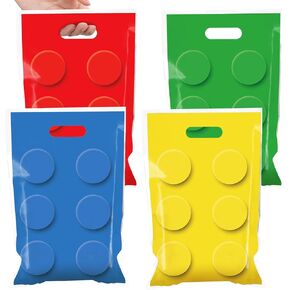 100Pcs Building Block Birthday Party Favors Bag Building Bricks Plastic Gift Bags Building Block Candy Snack Bag Bricks Theme Parties Goodie Treat Bags for Kids Boy Birthday Party Decorations Supplies
