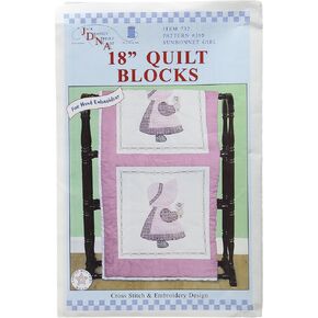 Jack Dempsey Stamped White Quilt Blocks 18"X18" 6/Pkg-Sunbonnet Girl