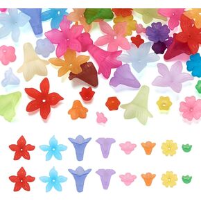 pandahall Pandahall 400pcs Mixed Acrylic Flower Beads Caps 8 Style Colorful Frosted Floral Spacer Loose Beads Lucite Beads Flower for Jewelry Making DIY Craft, Mixed Color -Flower Kits