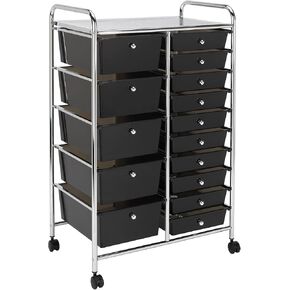 Realspace® 15-Drawer Mobile Cart, 38-3/16"H x 25-1/4"W x 15-3/8"D, Black/Chrome