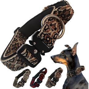 Heavy Duty Dog Collar with Unique Leopard Totem Design Adjustable Durable Nylon Collar, Metal Buckle for Large Dogs Bold Style for Training & Outdoor Adventures (L, Leopard)