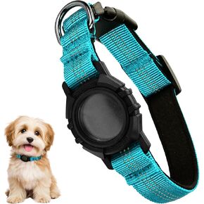 Waterproof Airtag Dog Collar with Built-in Holder – Adjustable Reflective Nylon Pet Collar for Small, Medium, Large Dogs – Soft Padded & Secure Fit – Compatible with Apple AirTag (Black, L)