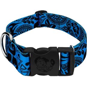 Country Brook Petz - HossFit Jr Wide Deluxe Dog Collar - Attitude Collection Featuring Untamed Designs (Blue Polynesian, Large)
