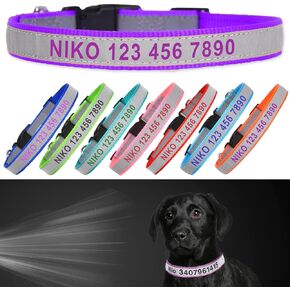 Reflective Personalized Dog Collar - Custom Embroidered Pet Name and Phone Number with Adjustable Nylon Buckle Collars in 5 Sizes XS to XL for Boy and Girl Dogs,Puppy,Black