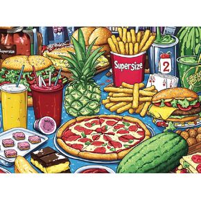 300 Piece Puzzle for Adults,Hamburger Puzzle for Kids Adults Seniors,Large Piece Fun Cartoon Food Jigsaw Puzzles for Kids Ages 8-10 10-12,Challenging Family Game Gift for Friends Men Women,20.5*15 In