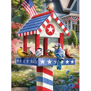 Ceaco - Large Piece Jigsaw Puzzle- Larry Jones - Patriotic Birdhouse - Relaxing and Fun Activity for Adults