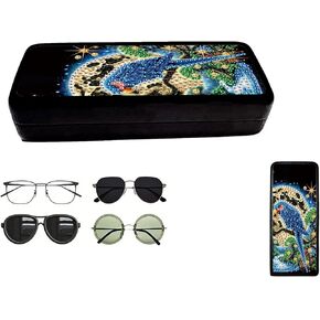 DoxQcs DIY Diamond Art Painting Glasses Storage Box, 5D Gem Art Paint by Diamonds Dots Eyeglass Case Organizer, for Women Man-Green Flower