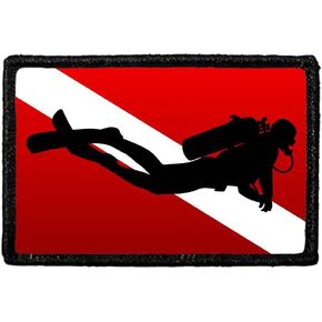 Diver Down Flag with Diver | Hook and Loop Attach for Hats, Jeans, Vest, Coat | 2x3 in | by Pull Patch