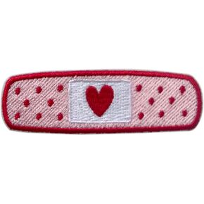Pink Band Aid Heart Patch, Medical Bandage 3 Inches Iron On/Sew On Embroidered Applique Fabric Medical Nurse Patches for Clothes Backpacks Hat Jeans, Self Care Patches for Girl Boy Teenager