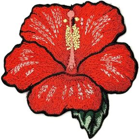 3.5" Hibiscus Iron On Patch - Embroidered Hawaiian Rose Pink Hibiscus Flower Hawaii Applique Appliques Iron On Sew On Patches for Holes, Clothing, Jeans, Hat, Backpacks, Clothes