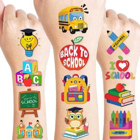 96 PCS Back to School Pre-Cut Temporary Tattoos for Kids | Super Cute Themed Birthday Party Favors, Supplies, Decorations, Fake Tattoo Stickers, School Prizes & Gifts Boys & Girls & Students Rewards