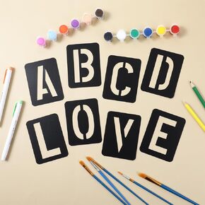 42pcs Letter Stencils for Painting, 3 Inch Black Reusable Spray Paint Stencil Templates, Alphabet Stencils 3 Inch for Wall, Wood, Fabric, Signage, Door Porch