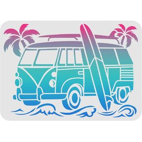FINGERINSPIRE Surf Car Stencil 11.7x8.3 Inch A4 Plastic Palm Trees Wave Painting Pattern - Reusable for Surfboard, Wood, Floor, Wall and Tile