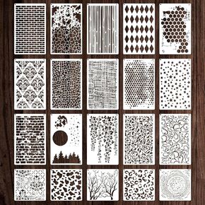 20 Pcs Leaf Tree Brick Striped Background Pattern Stencils,Reusable Geometric Brick Stencil for Crafts,Stencils for Painting,Texture Stencil for Painting on Walls Furniture Floor Decor DIY Supplies