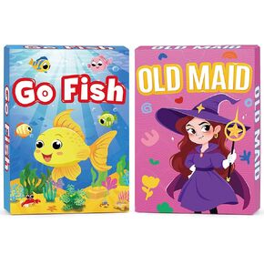 Kids Card Games, Go Fish Card Game, Old Maid Card Game, Card Games For Kids 4-8, Fun Educational Cards for Toddler 2-4 Years, Great for Family Table Travel Camping Party Classroom Games (2 Pack)